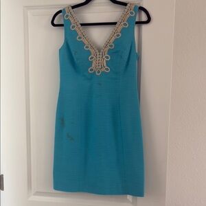 Lilly Pulitzer Blue and Silver Embellished Sheath Mini Dress
